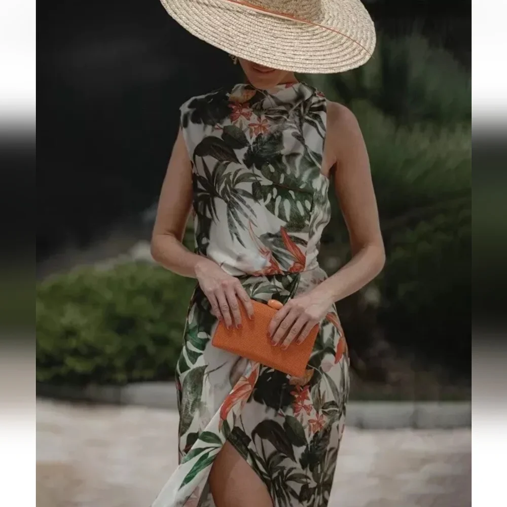 ZARA TROPICAL PRINT MIDI DRESS SIZE S - Picture 3 of 13